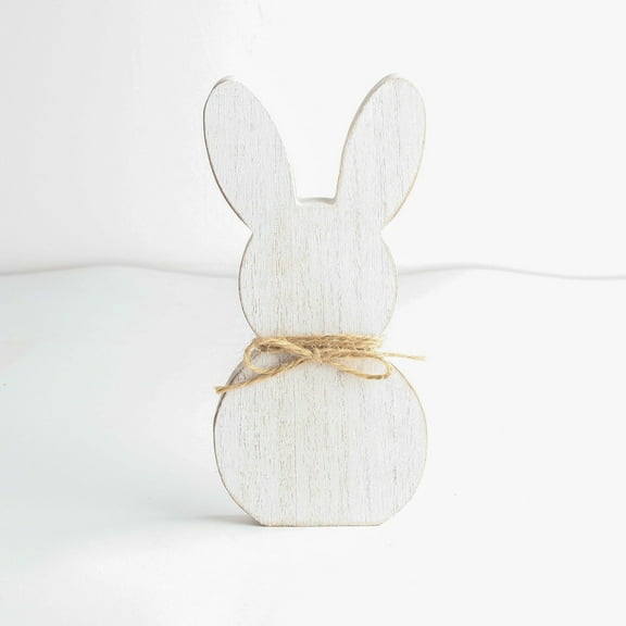 JeashCHAT Easter Spring Decorations for Home, Wooden Bunny Table Decor, Wood Rabbit Tabletop Signs with Bow for Tiered Tray Mantel Shelf Office Easter Party Supplies, White