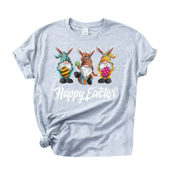 JeashCHAT Easter Tshirt for Women Easter Bunny Rabbit Egg Gnome Print Fashion Women Easter Bunny Print Short-Sleeved Round Neck Novelty Graphic Tops