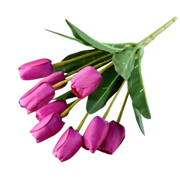 JeashCHAT Fake Tulips Flowers Clearance, 9 Heads Artificial Latex Tulips Flowers Bouquet, 12.4inch Tall Tulips with Stems for Home Vase Table Centerpiece Cemetery Decor