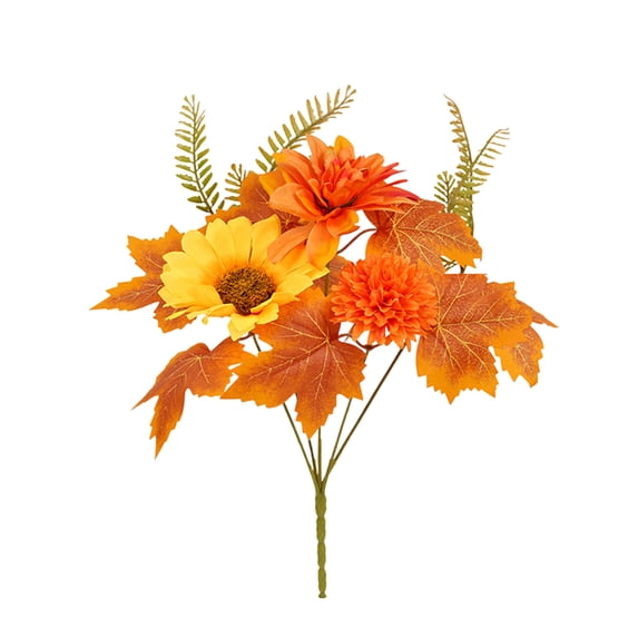 JeashCHAT Fall Decor Artificial Maple Leaves Sunflower Hydrangea Flowers Bouquet 13.78 Inch Silk Flowers for Thanksgiving Decorations Home Table Centerpiece