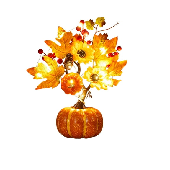JeashCHAT Fall Decor Artificial Tabletop Pumpkin Tree with Lights, 12.6" Maple Tree Table Centerpieces Fall Thanksgiving Halloween Decorations for Home Table Indoor Fireplace