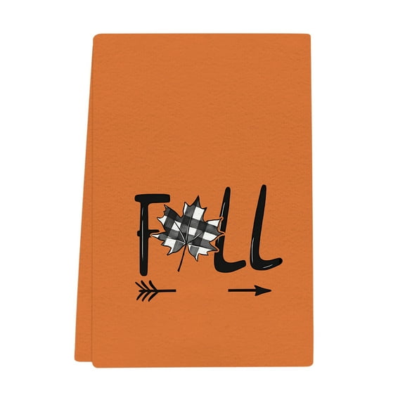 JeashCHAT Fall Kitchen Towels Dish Towels, Plaid Leaves Pumpkin Thanksgiving Kitchen Hand Towels 23.5x17.7 Inches Farmhouse Decoration Holiday Gifts