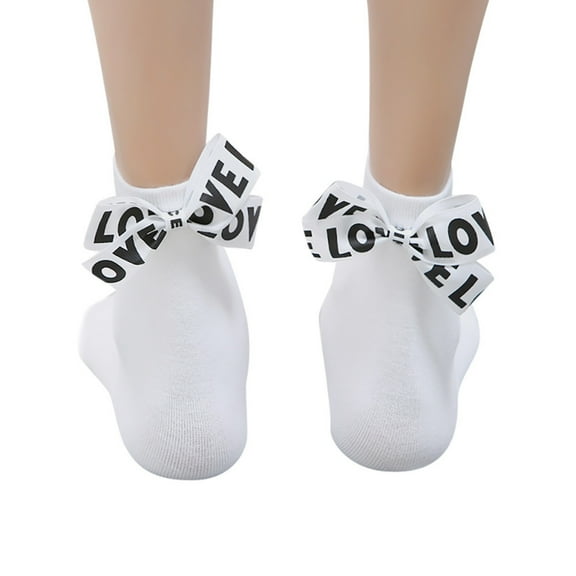 JeashCHAT Fashion Women Cotton Bow Love Letter Long Socks