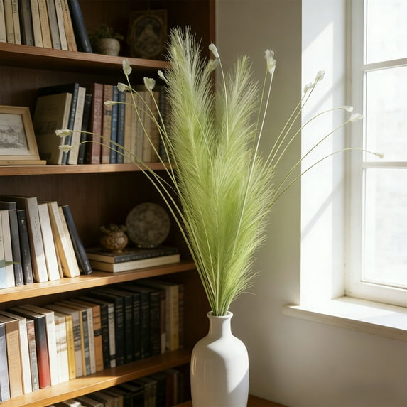 JeashCHAT Faux Pampas Grass, 24.4 Inch Soft Fluffy Artificial Pampas Grass for Home Decor, Wedding, Birthday, Party Vase Filler (Green)