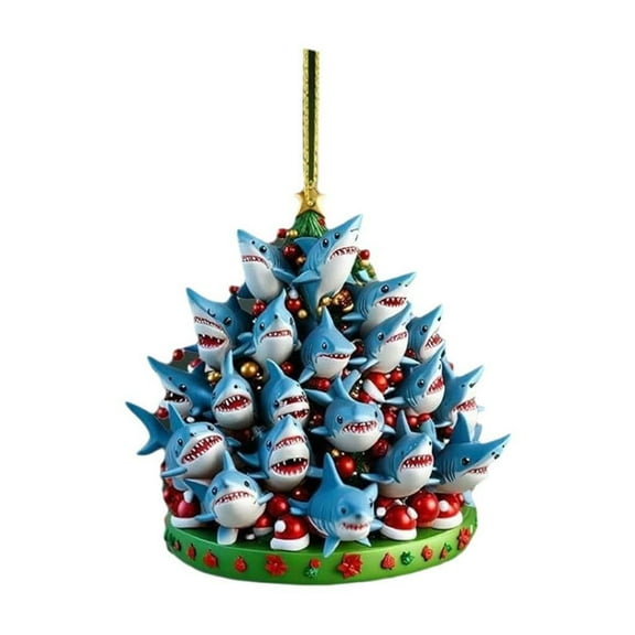 JeashCHAT Fish Christmas Tree Ornaments, 2D Flat Acrylic Stacking Fish Tree-Shaped Hanging Ornament Pendant for Home Decor, Christmas Tree Decoration, Xmas Gifts