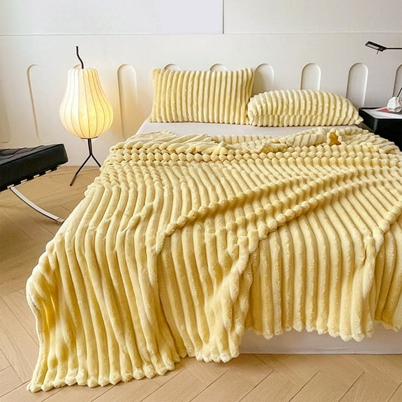 JeashCHAT Flannel Fleece Throw Blanket Lightweight Warm Soft Striped Couch Throw Blanket Bed Blanket Cozy Ribbed Small Blanket All Season Use, 27.56"x39.37", Yellow