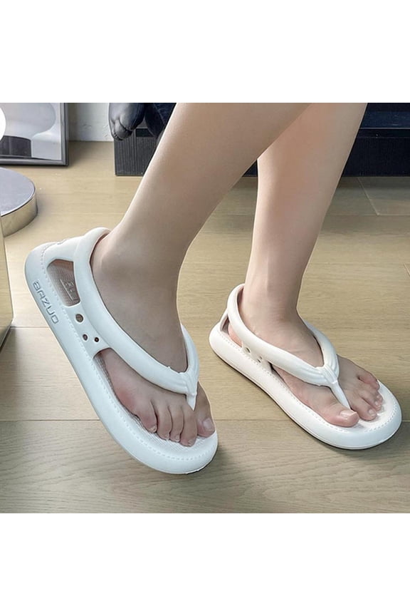 Flip Flops Thong Sandals for Women House Slides with Ankle Strap Comfortable Shower Beach Shoe Slip On Non-Slip Casual Slipper for Indoor Outdoor (White)