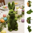 thumbnail image 1 of JeashCHAT Flocked Easter Bunny Cute Rabbit Figurine Easter Gift Toy Green Faux Moss Bunny Ornament Spring Easter Decorations Table Centerpiece, 1 of 8