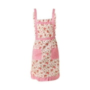 JeashCHAT Floral Apron with 2 Pockets, Apron Dress for Women, Kitchen Chef Apron for Cooking Baking, Adjustable Apron for Cleaning Gardening