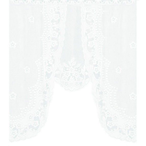 JeashCHAT Floral Lace Sheer Rod Pocket Curtain Valance, Vintage Floral Embroidery Lace Kitchen Curtain Knitted Drapes and Curtains for Cafe Dining Room Small Windows