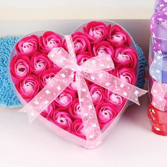 JeashCHAT Floral Scented Rose Flower Bath Soap in Heart Shape Gift Box with Ribbon for Valentine's Day Anniversary Birthday Wedding Mother’s Day, Gifts for Her (24 Pcs/Box Gradient Pink)