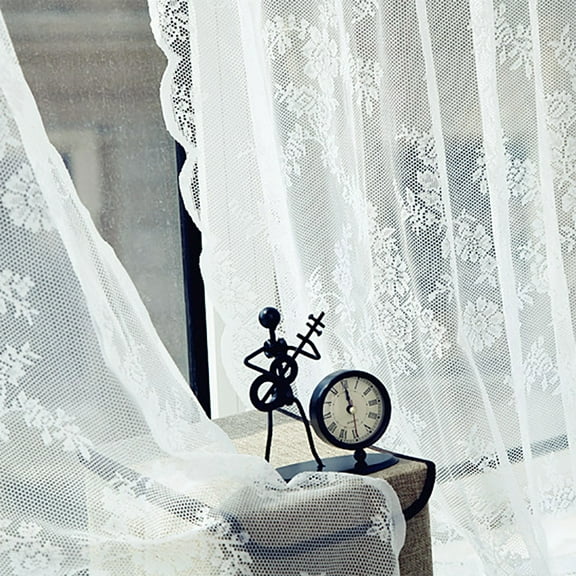 JeashCHAT Flower Lace Sheer Curtain , Flower Embroidered Tulle Curtain, Rod Pocket Retro Style Voile Drapes for Living Room Bedroom Window Treatments Yard Patio