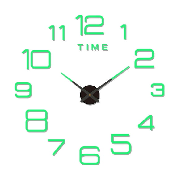 JeashCHAT Frameless DIY Wall Clock , Modern 3D Mute Mirror Wall Clock, Numbers Wall Stickers DIY Clock Kit for Home Living Room Bedroom Office Wall Decorations (Diameter 60cm, Green)