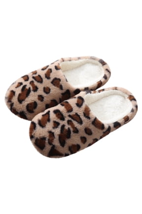 Fuzzy Slippers Memory Foam Slippers Soft Sole Silent Non-Slip Indoor House Slippers Winter Warm Slippers Leopard Print Scuff Slippers