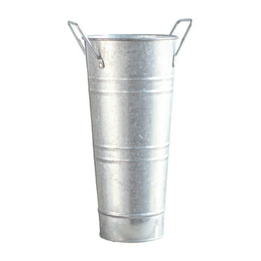 JeashCHAT Galvanized Metal Vase, 9" Farmhouse French Bucket with Handles, Rustic Flower Bucket Leak Proof Iron Vase for Floral Arrangements Home Wedding Table Centerpiece