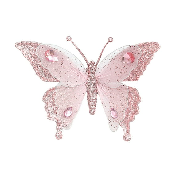 JeashCHAT Glitter Christmas Butterfly Ornaments, 4.92" x 6.5" Large Sparkling Butterfly with Clip, Christmas Tree Decorations, Wedding Party Wreath Garland Decor