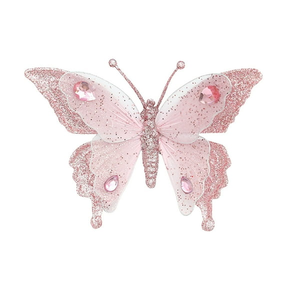JeashCHAT Glitter Christmas Butterfly Ornaments, 4.92" x 6.5" Large Sparkling Butterfly with Clip, Christmas Tree Decorations, Wedding Party Wreath Garland Decor