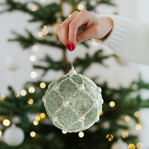 JeashCHAT Glitter Mint Green Christmas Ornament Christmas Tree Decorations Hanging Ball for Xmas Tree Decor Holiday Party Wedding Decoration