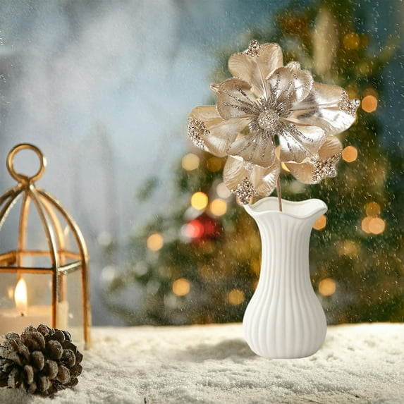 JeashCHAT Glitter Poinsettia Flower, Artificial Christmas Flower Picks with Stems for Vase, Faux Xmas Flower Christmas Tree Ornaments Wreath Garland Decoration, 9.8"x9"