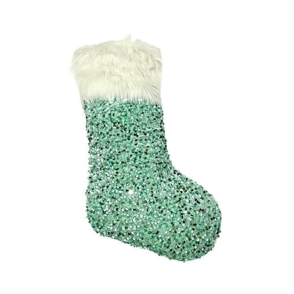 JeashCHAT Glitter Sequins Christmas Stockings, 17.7 Inches Gift Bag Candy Bag Socks, Xmas Stocking with White Super Soft Plush Cuff, Christmas Decorations, Green