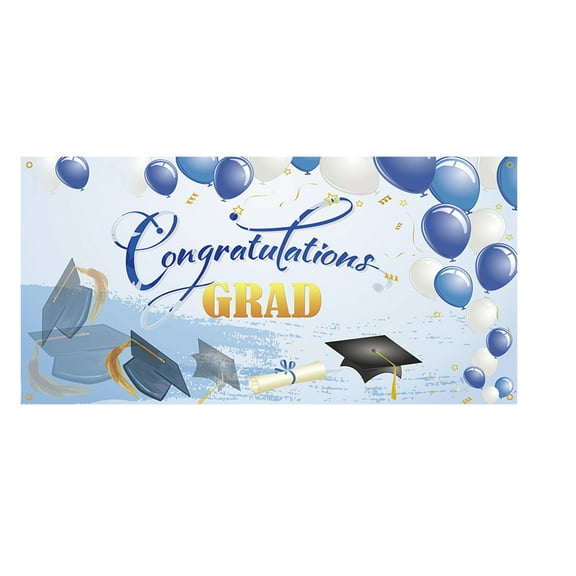 JeashCHAT Graduation Backdrop Banner , 71" x 35" Extra Large Photo Backdrop Congrats Grad Graduation Cap and Diploma Party Decorations Supplies Indoor Outdoor