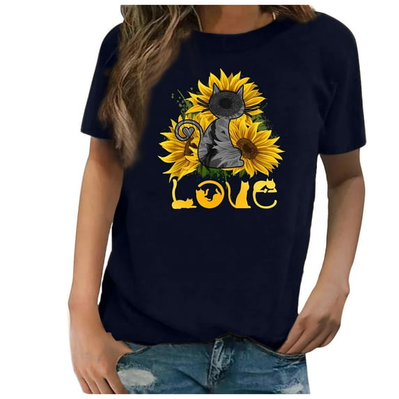 JeashCHAT Graphic Tees for Women Clearance Women Casual Printing Shirts Short Sleeve Loose Tee Tops Tunic Blouse
