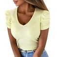 thumbnail image 1 of JeashCHAT Graphic Tees for Women Women's Casual Sexy Fashion Summer Stretch Threaded Pullover Puff Sleeve V-Neck Short Sleeve T-Shirt Top, 1 of 6
