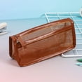 thumbnail image 1 of JeashCHAT Grid Mesh Pencil Case Clear Pencil Pouch Pen Bag with Zipper Closure Double-Layer Stationery Organizer Transparent Makeup Bag for Adult Office Supplies, Coffee, 1 of 4