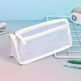 thumbnail image 1 of JeashCHAT Grid Mesh Pencil Case Clear Pencil Pouch Pen Bag with Zipper Closure Double-Layer Stationery Organizer Transparent Makeup Bag for Adult Office Supplies, White, 1 of 4