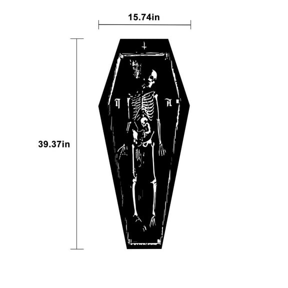JeashCHAT Halloween Coffin Bathroom Rug Gothic Decor Horror Skeleton Black Bath Mat Non-Slip Washable Holiday Floor Mat for Bedroom, Living Room, Bathtub, Kitchen (16x40in)