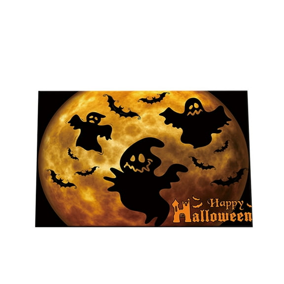 JeashCHAT Halloween Ghosts and Bats Doormat Full Moon Indoor / Outdoor Decor, Non-Slip Welcome Mat Scary Entry Rug 15.75" x 23.6"