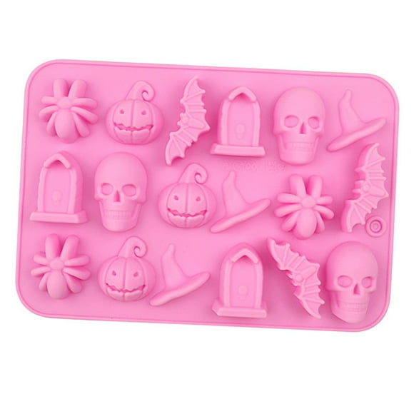 JeashCHAT Halloween Silicone Mold Halloween Party Skeleton Pumpkin Spider Bat Witch Hat Tombstone Shape Fondant Mold Chocolate Candy Mold, Pink, Baking, Non-Stick