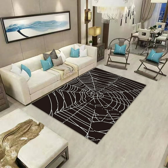 JeashCHAT Halloween Spider Web Area Rug 2.6'x5.2' Gothic Home Decor Halloween Themed Carpet Non-Slip Washable Area Rugs for Living Room Bedroom Dining Room Hardwood Floor