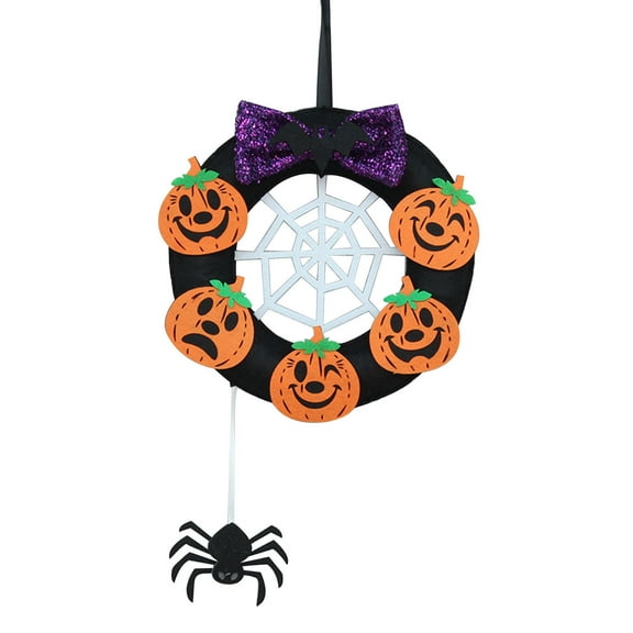 JeashCHAT Halloween Wreath with Spider Web Pumpkin Bow Bat Spider Pendant Cute Home Front Door Hanging Wreath Halloween Decorations Festival Party Wall Window Decor, 7.87"