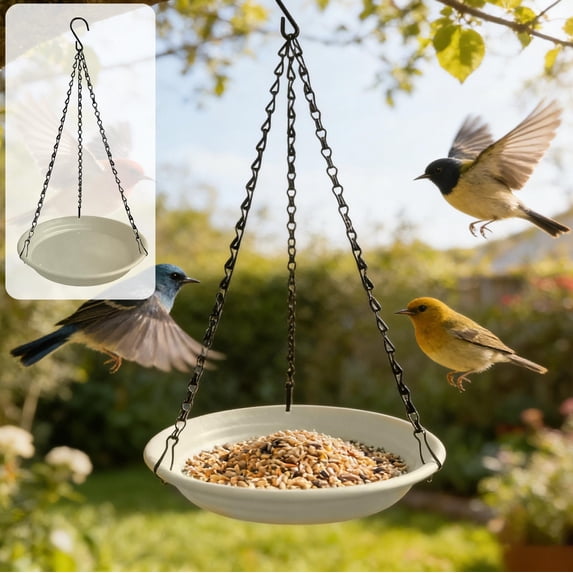 JeashCHAT Hanging Bird Bath Bird Feeder for Outdoor, Bird Feeder Tray with Chain Hook, Bird Bath Bowl Bird Feeder Water Tray for Backyard Garden Patio Decoration