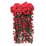 JeashCHAT Hanging Flowers Clearance, Artificial Violet Hanging Plant Fake Silk Orchid for Wall Home Garden Patio Outdoor Wedding Decoration (Red)