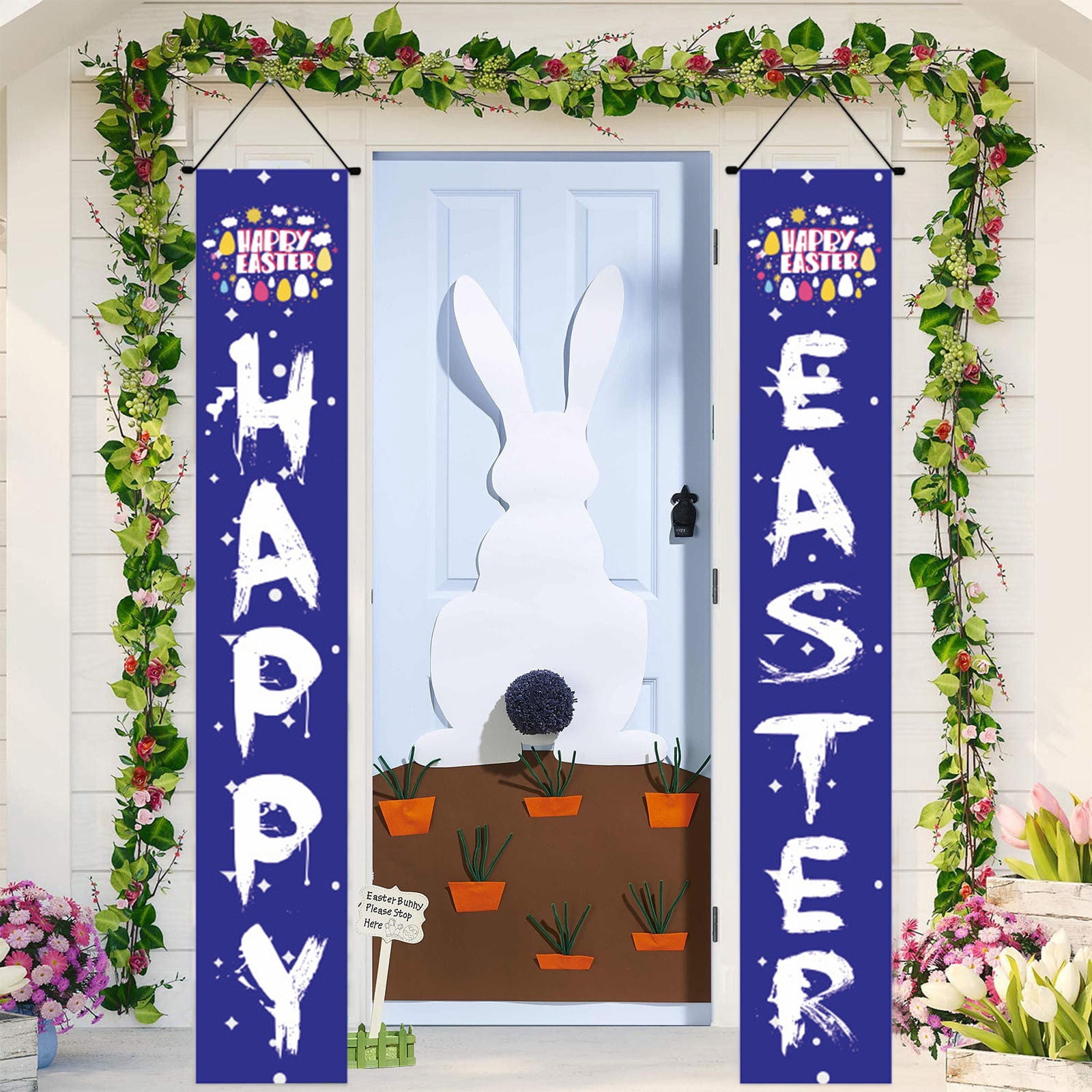 JeashCHAT Happy Easter Bunny Porch Sign Easter Decorations Hanging Sign  with Cute Bunny and Eggs Door Banner, Hello Spring and Happy Easter Porch  Banner for Indoor Outdoor Wall Front Door - Walmart.com, image size:1600x1600