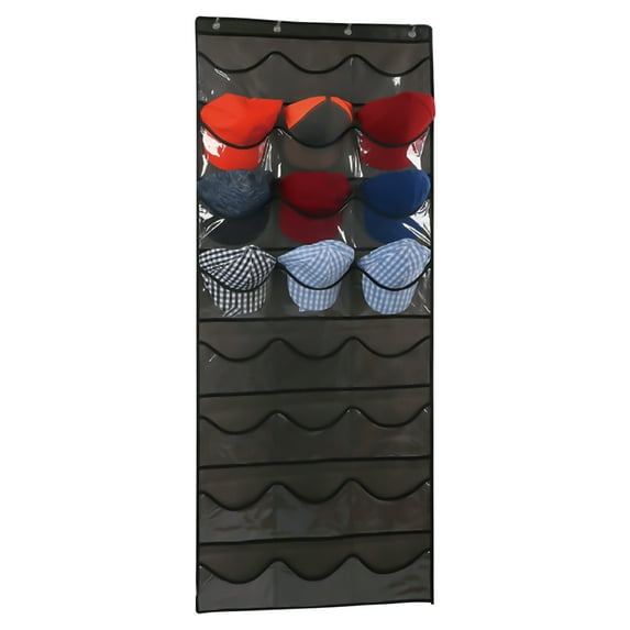 JeashCHAT Hat Rack , Hat Organizer, Hat Racks for Storage and Display Baseball Caps, Visible Hat Holder for Wall or Door with 24 Clear Deep Pockets and 4 Hooks
