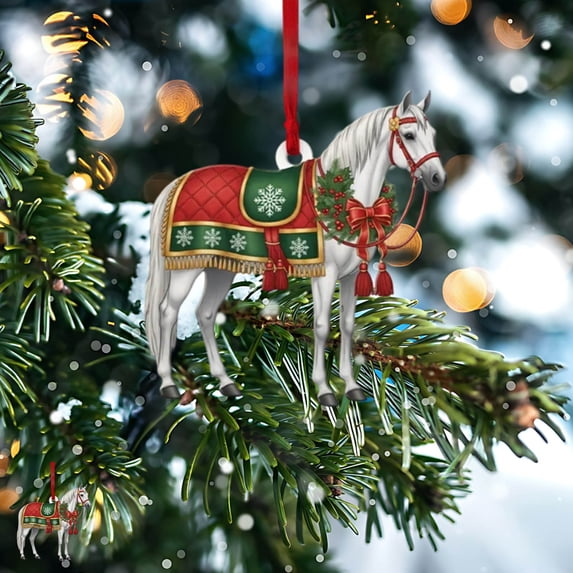 JeashCHAT Horse Christmas Ornaments, Cute Horse Hanging Ornament, 2D Flat Acrylic Hanging Pendant, Animal Decoration, Christmas Tree Decorations