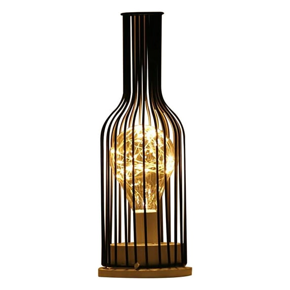 JeashCHAT Iron Night Light, Black Retro Industrial Iron Metal Wire Basket Cage Style Table Lamp, Modern Bedside Nightstand Lamp for Bedroom Living Room, Decoration Lamp