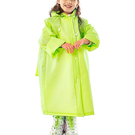 JeashCHAT Kids Raincoat for Boys and Girls, Hooded Rain Coat Children, Reusable Windproof Waterpoof Rain Coat Jacket with Schoolbag Position Cover - Green (Suitable for 130-140cm High Kids)