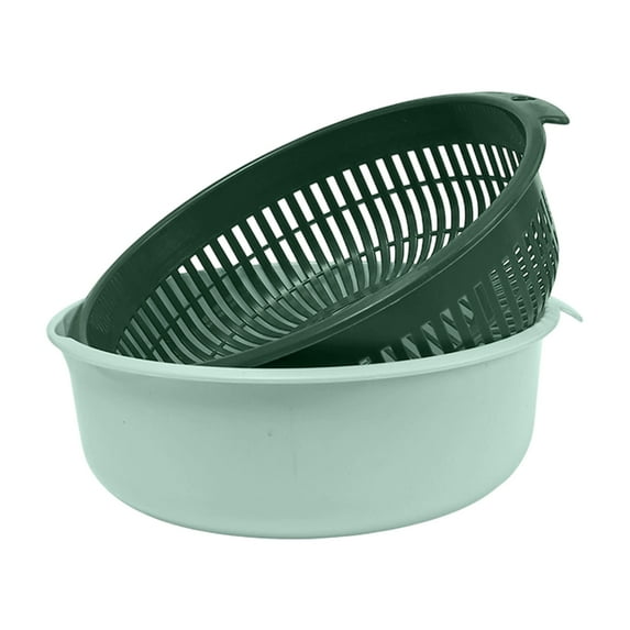 JeashCHAT Kitchen Strainer Colander Bowl Set, 2 in 1 Double-Layer Plastic Fruits Vegetable Washing Basket, Drain Bowls for Pasta Berry Draining Cleaning, 10"x3.54"