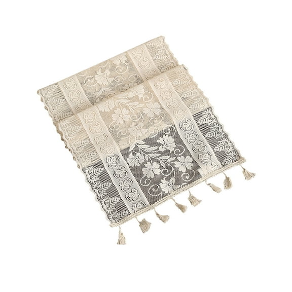 JeashCHAT Kitchen White Lace Floral Table Runner with Tassels 13.7" x 70.8" Rustic Embroidered Table Runner for Kitchen Wedding Party Table Decoration