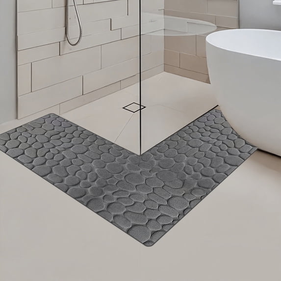 JeashCHAT L-Shaped Bath Mat, Corner Bathroom Rug Kitchen Rug, Soft Non-Slip Absorbent Bathroom Carpet Floor Mat Shower Mat, 47x47x17.7 Inches, Gray