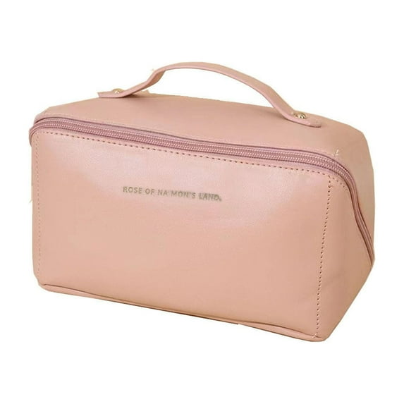 JeashCHAT Large Capacity Travel Cosmetic Bag, Waterproof Portable Leather Makeup Bag, Travel Wash Bag with Handle and Dividers, Pink
