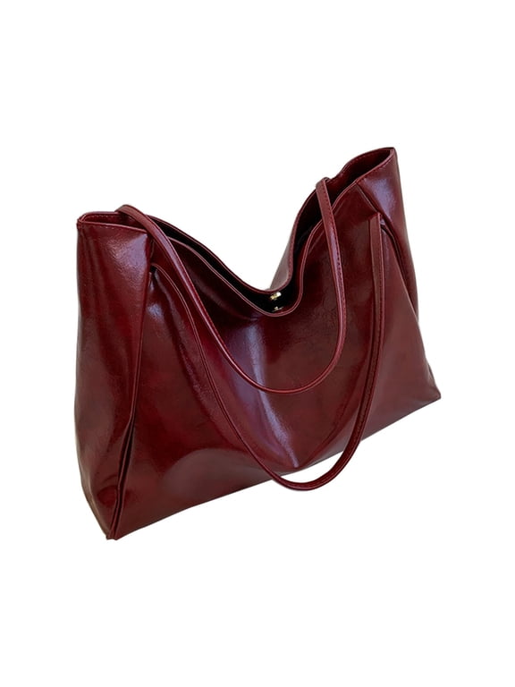 Large Leather Tote Bag for Women, Shoulder Bag Handbag for Travel, Work, College, Ladies Large Capacity Soft Leather Retro Tote Handbags, Red