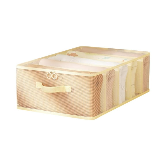 JeashCHAT Large Wardrobe Clothes Organizer 5 Compartments Closet Clothing Storage Box for Jean Sweater Shirt Pants Underwear, Divided Clothes Storage Bins with Lids and Zippers, Beige