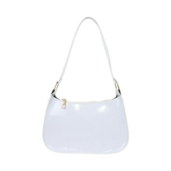 JeashCHAT Leather Shoulder Bags for Women, Cute Tote Handbag Mini Purse with Zipper Closure, Solid Color Retro Under the Arm Purses for Work Dating Party, White