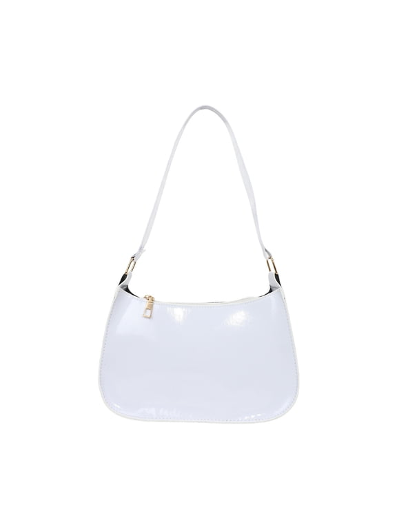 Leather Shoulder Bags for Women, Cute Tote Handbag Mini Purse with Zipper Closure, Solid Color Retro Under the Arm Purses for Work Dating Party, White