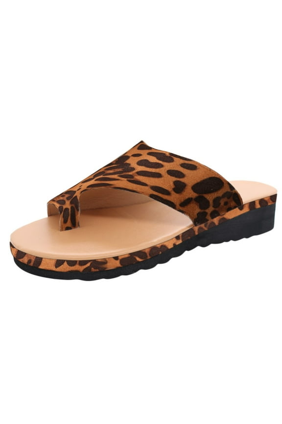 Leopard Wedge Sandals for Women, Summer Slide Sandals Comfortable Casual Walking Wedges Clip Toe Strap Beach Shoes (Yellow)